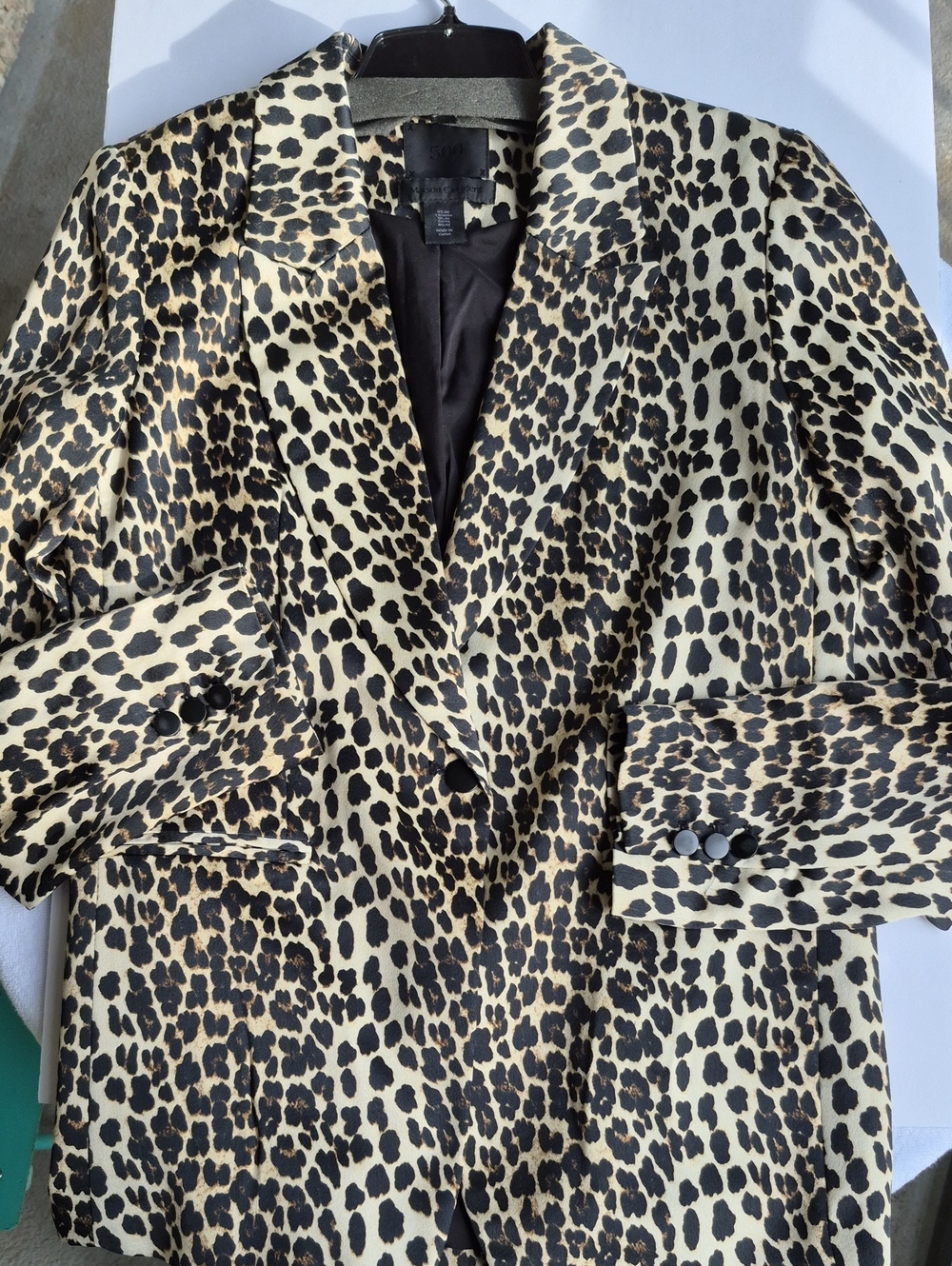 Maison Cinqcent Leopard Print Women's Long Blazer Jacket - Cream and Black